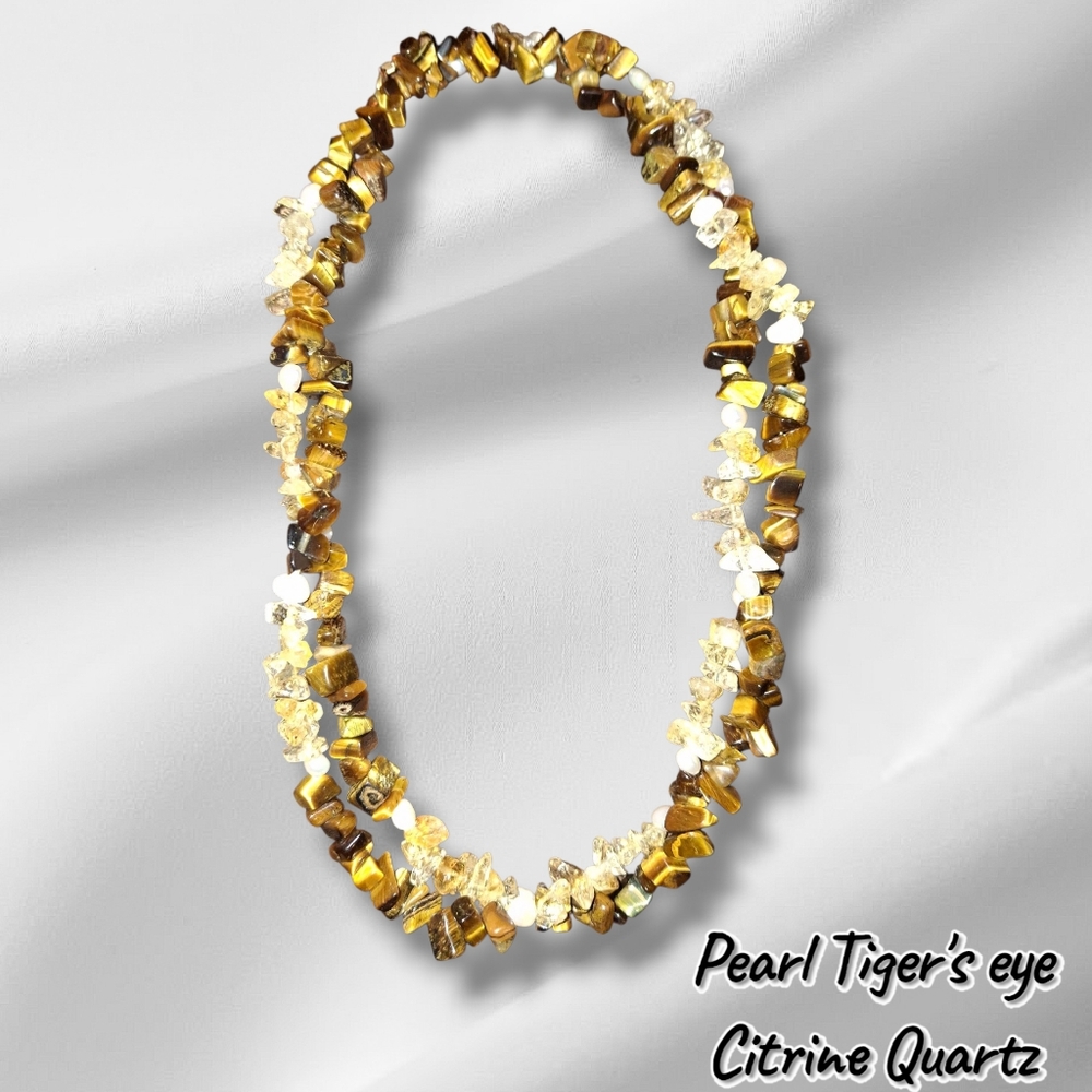 pearl, citrine Tigers eye gemstone nugget Chip necklace EUC goldtone clasp - Picture 3 of 14